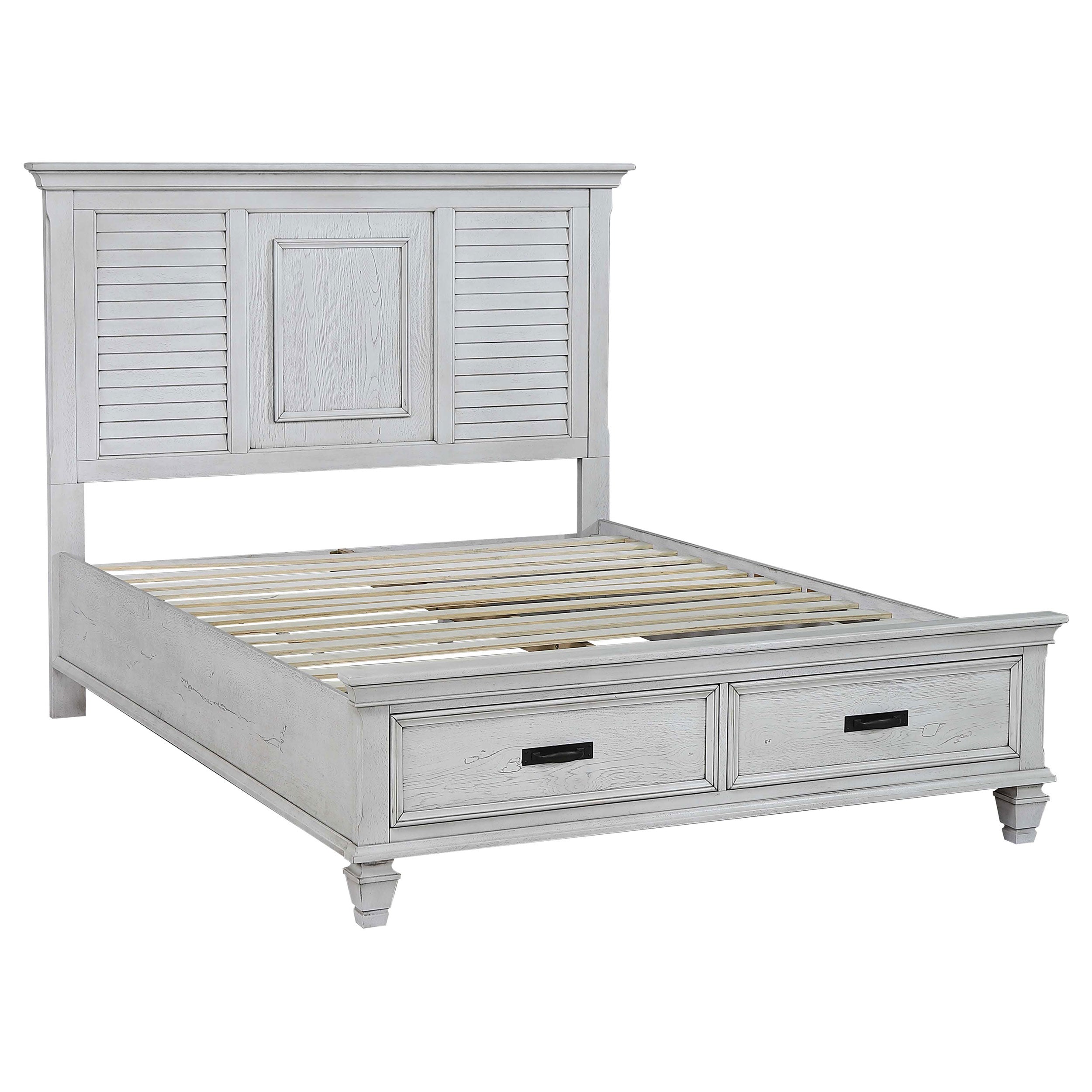 Best Furniture Outlet - Coaster - Franco Wood Queen Storage Panel Bed Distressed White - 205330Q