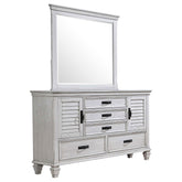 Best Furniture Outlet - Coaster - Franco 5-drawer Dresser with Mirror Distressed White - 205333M