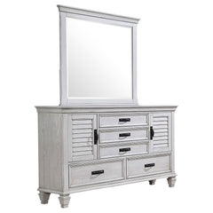 Best Furniture Outlet - Coaster - Franco 5-drawer Dresser with Mirror Distressed White - 205333M