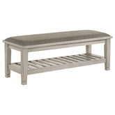 Best Furniture Outlet - Coaster - Franco Fabric Upholstered Bench with Shelf Distressed White - 205337