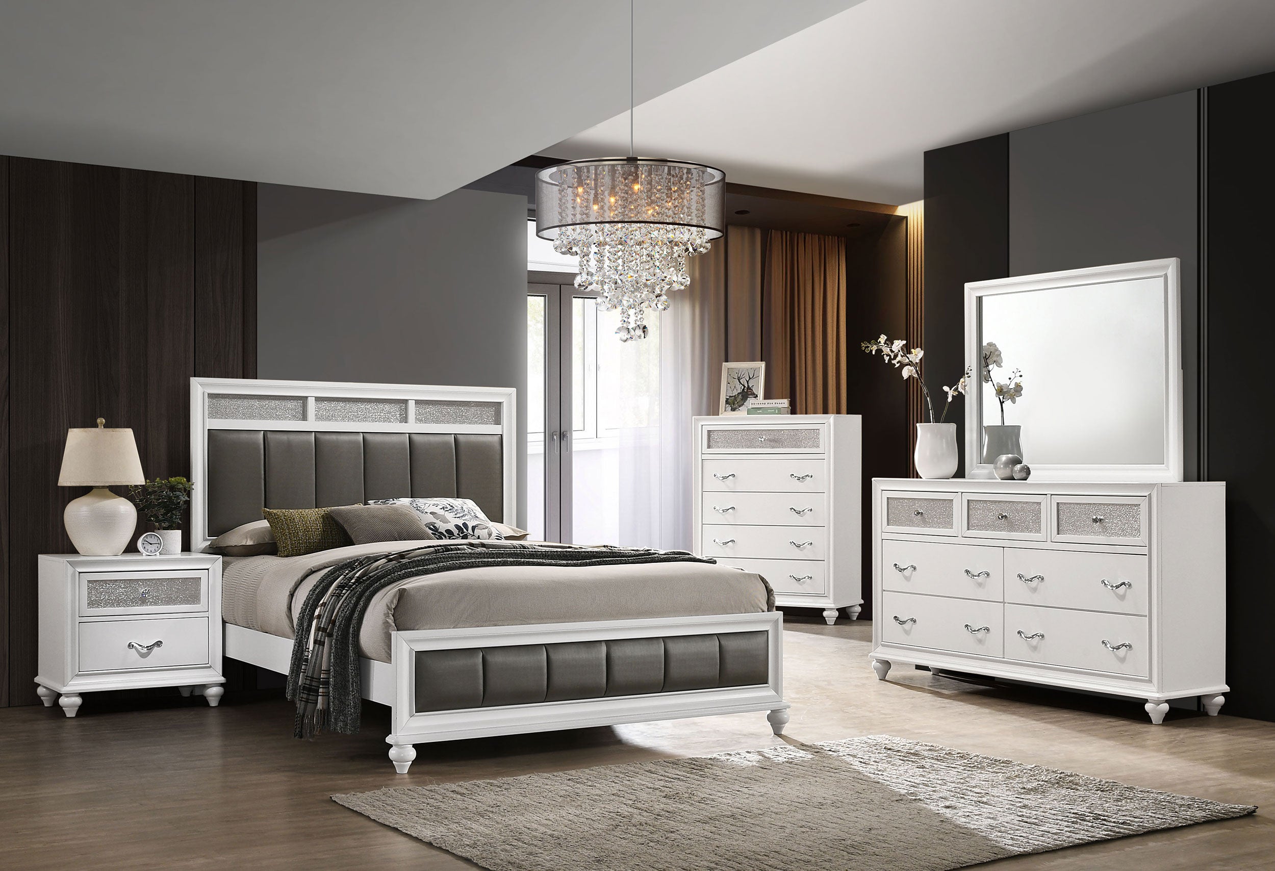 Best Furniture Outlet - Coaster - Barzini 5-piece Eastern King Bedroom Set White - 205891KE-S5