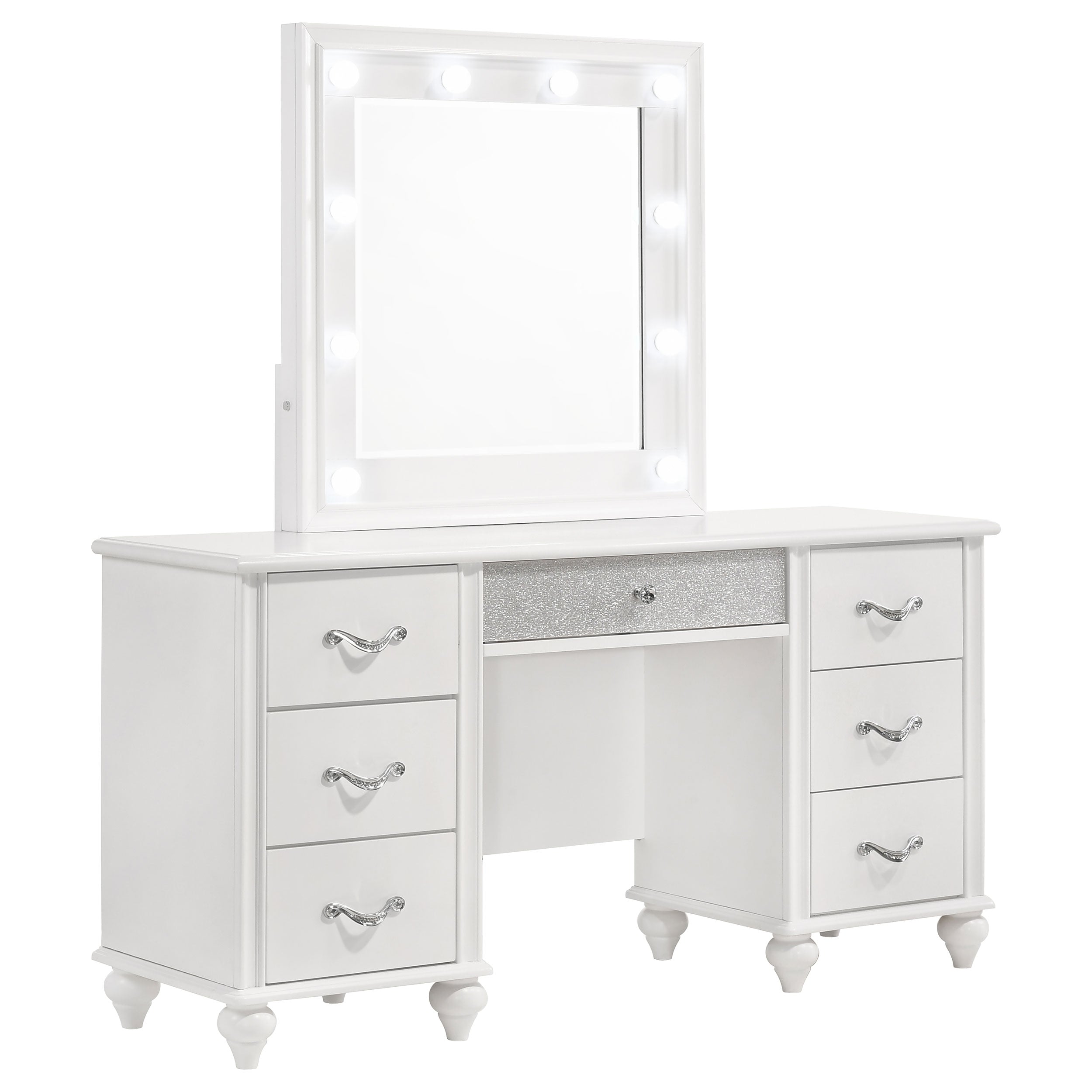 Best Furniture Outlet - Coaster - Barzini 7-drawer Vanity Set with Lighting White - 205897