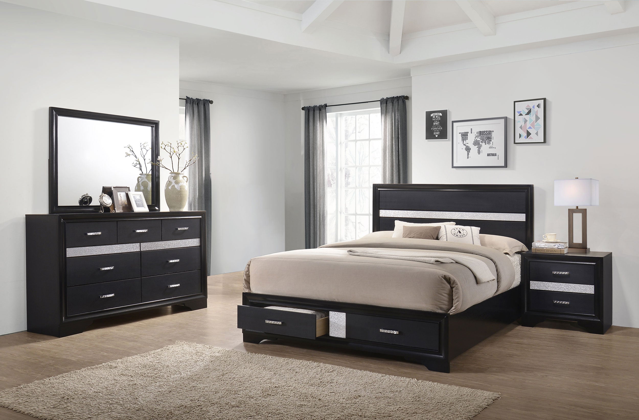Best Furniture Outlet - Coaster - Miranda 4-piece Eastern King Bedroom Set Black - 206361KE-S4