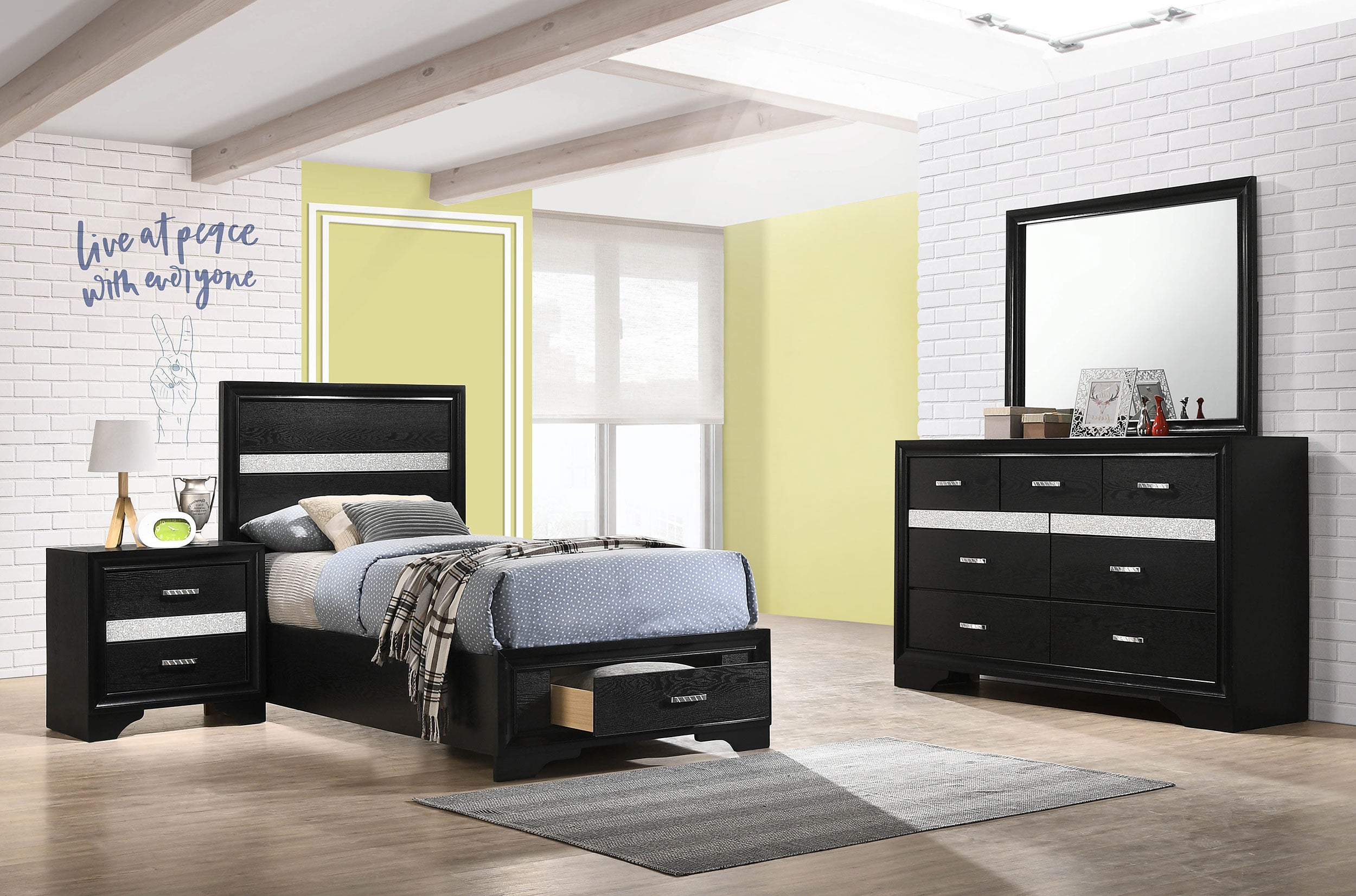 Best Furniture Outlet - Coaster - Miranda 4-piece Twin Bedroom Set Black - 206361T-S4