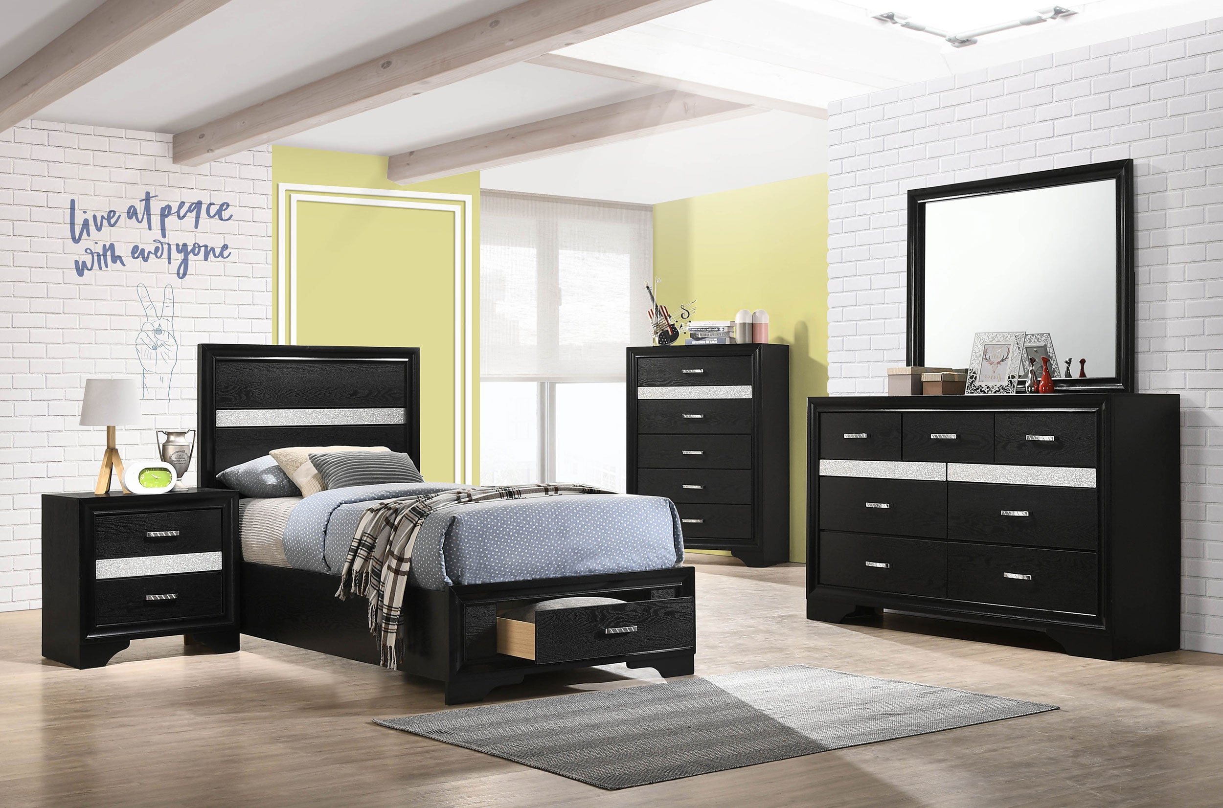 Best Furniture Outlet - Coaster - Miranda 5-piece Twin Bedroom Set Black - 206361T-S5