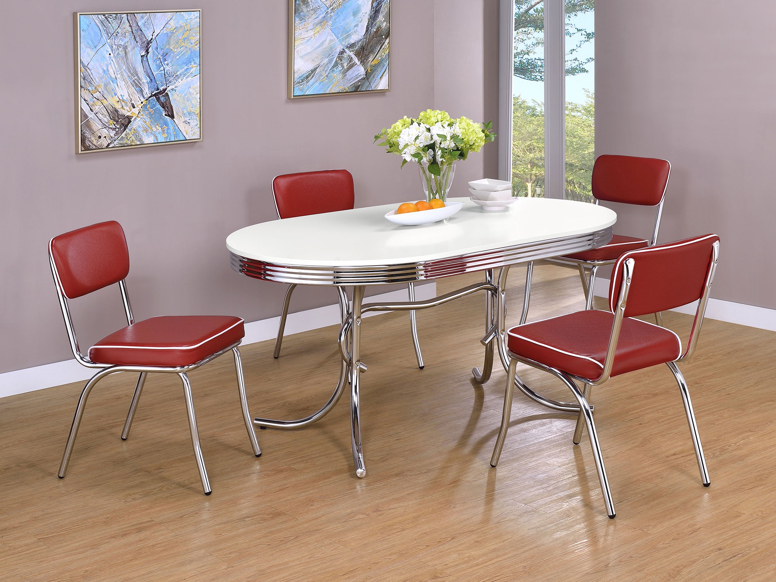 Best Furniture Outlet - Coaster - Retro 5-piece Oval Dining Table Set White and Red - 2065-S5R