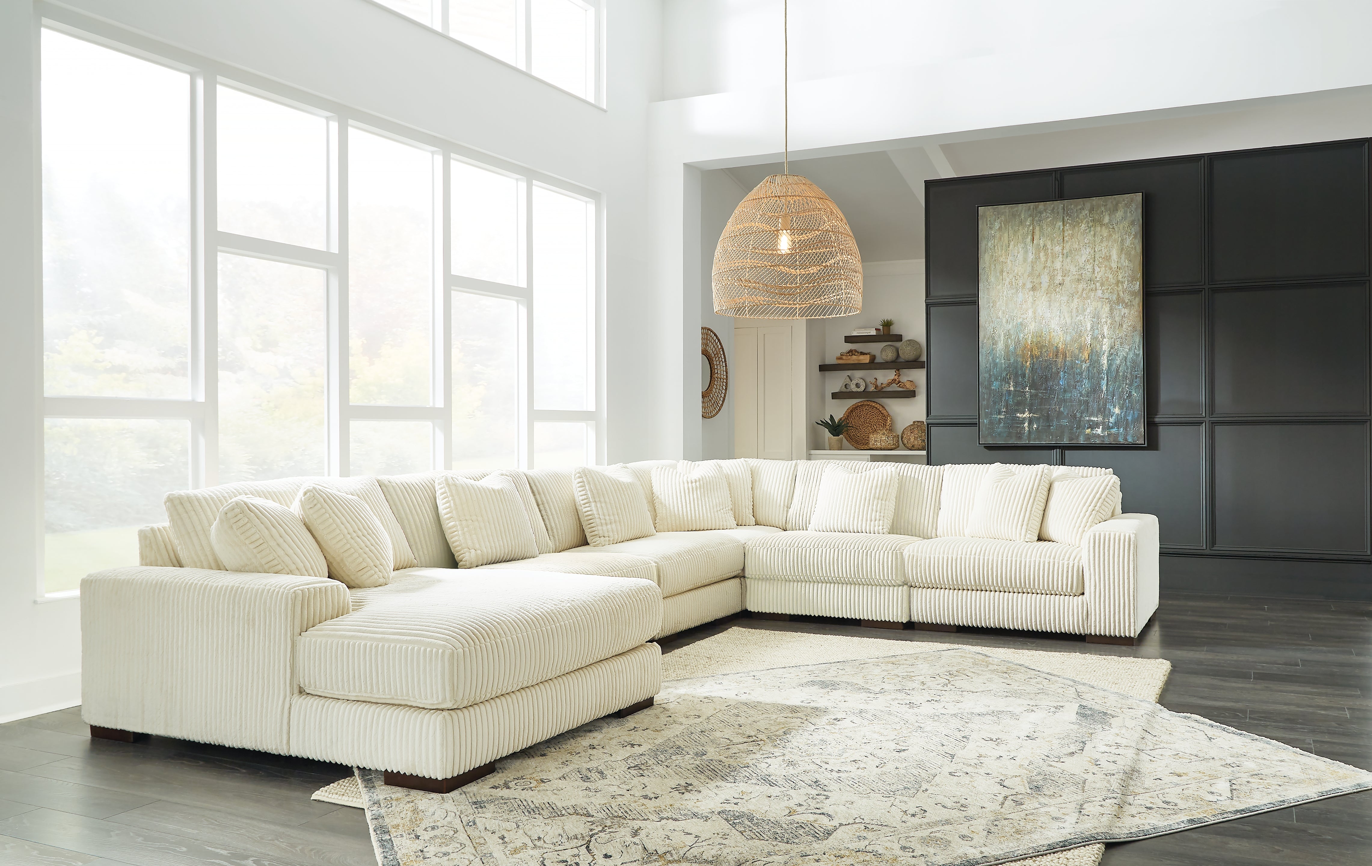 Best Furniture Outlet - Ashley Furniture - Lindyn Sectional - RAF 6-Piece Sectional with Chaise / Ivory - 21104S11