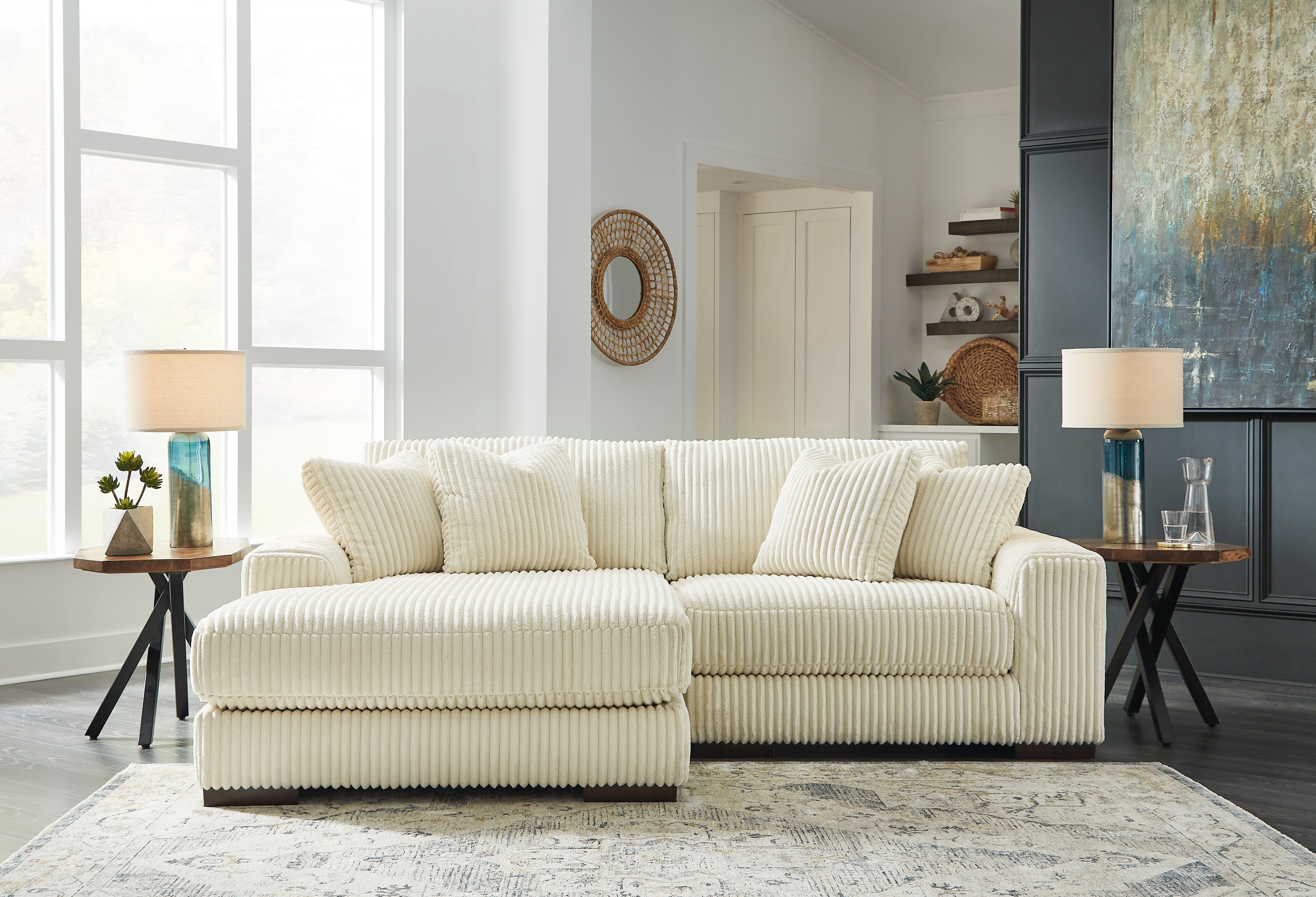 Best Furniture Outlet - Ashley Furniture - Lindyn Sectional - RAF 2-Piece Sectional with Chaise / Ivory - 21104S3