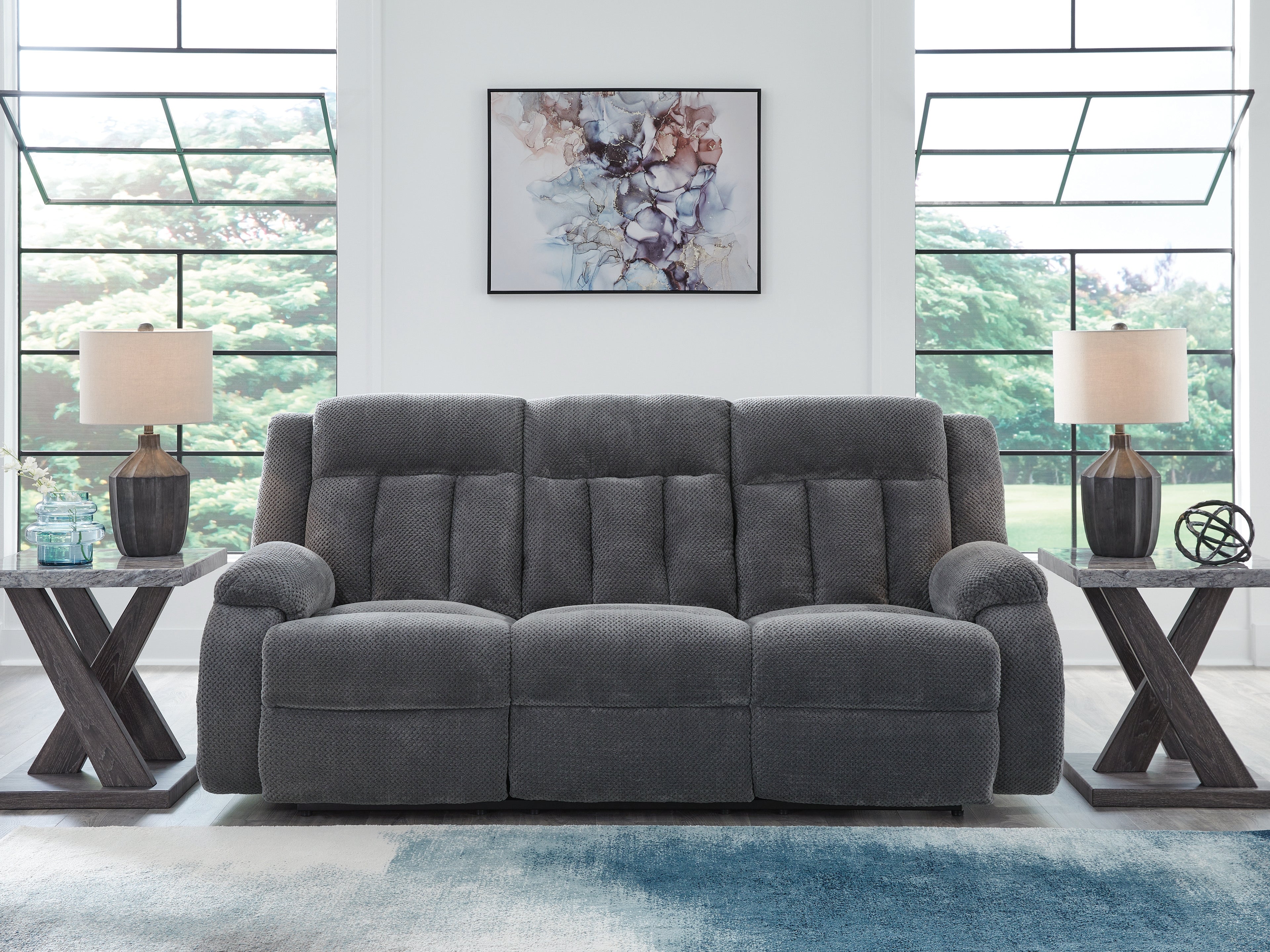 Best Furniture Outlet - Ashley Furniture - Observation Living Room - REC PWR Sofa w/Drop Down Table / Steel - PC2140599