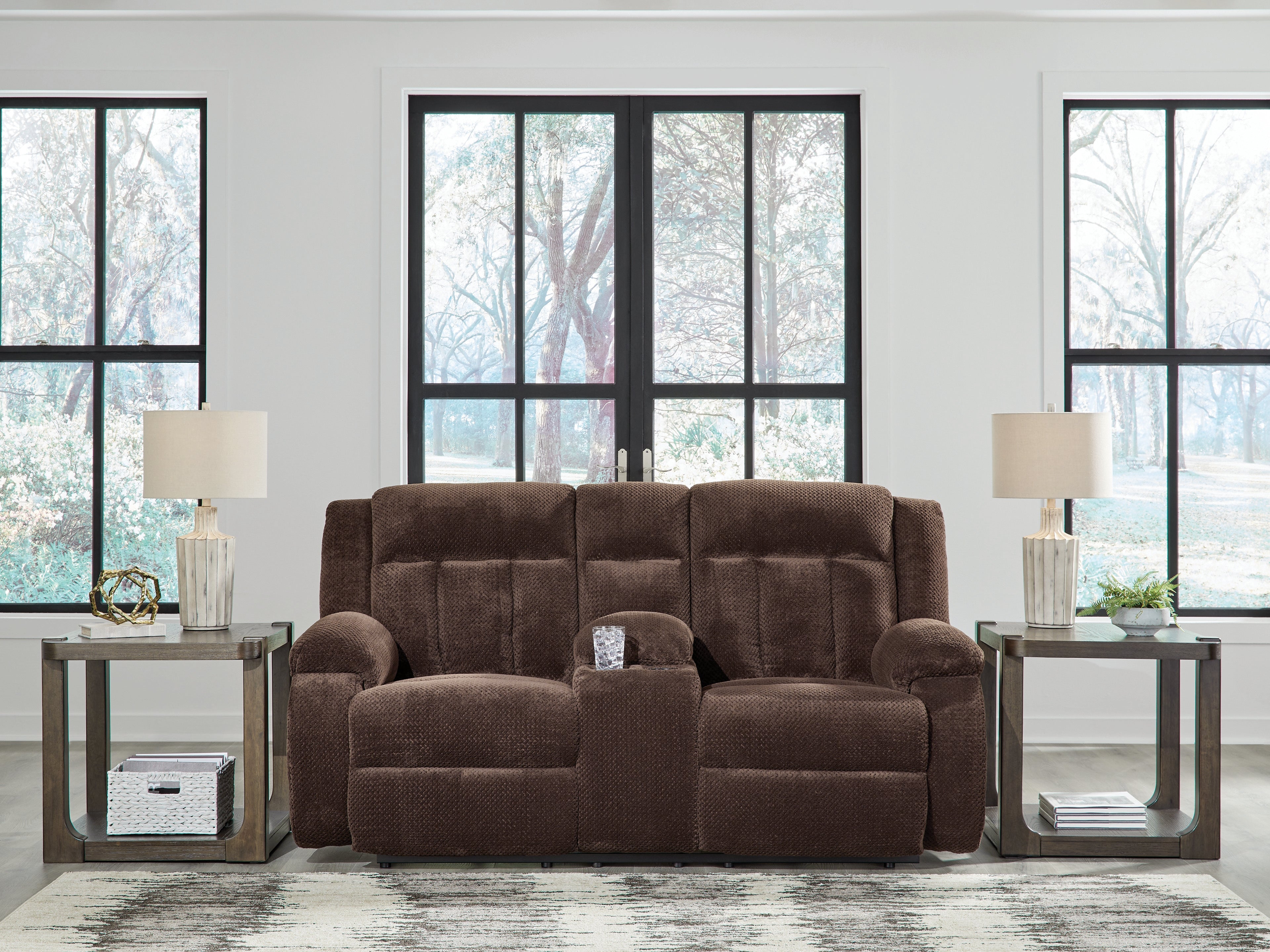 Best Furniture Outlet - Ashley Furniture - Observation Living Room - DBL REC PWR Loveseat w/Console / Chocolate - PC2140696
