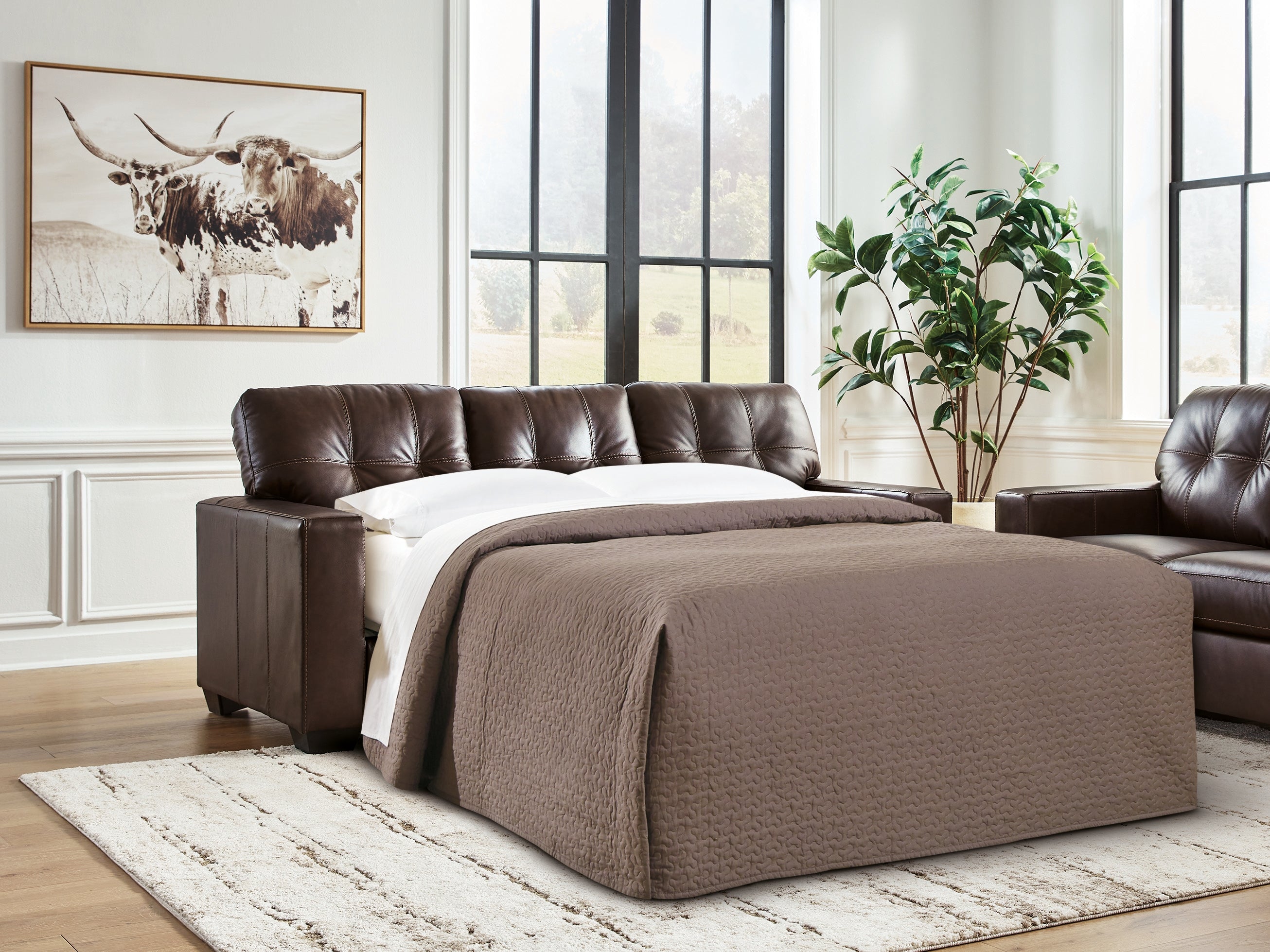 Best Furniture Outlet - Ashley Furniture - Santorine Living Room - Queen Sofa Sleeper / Dark Brown - 2170639