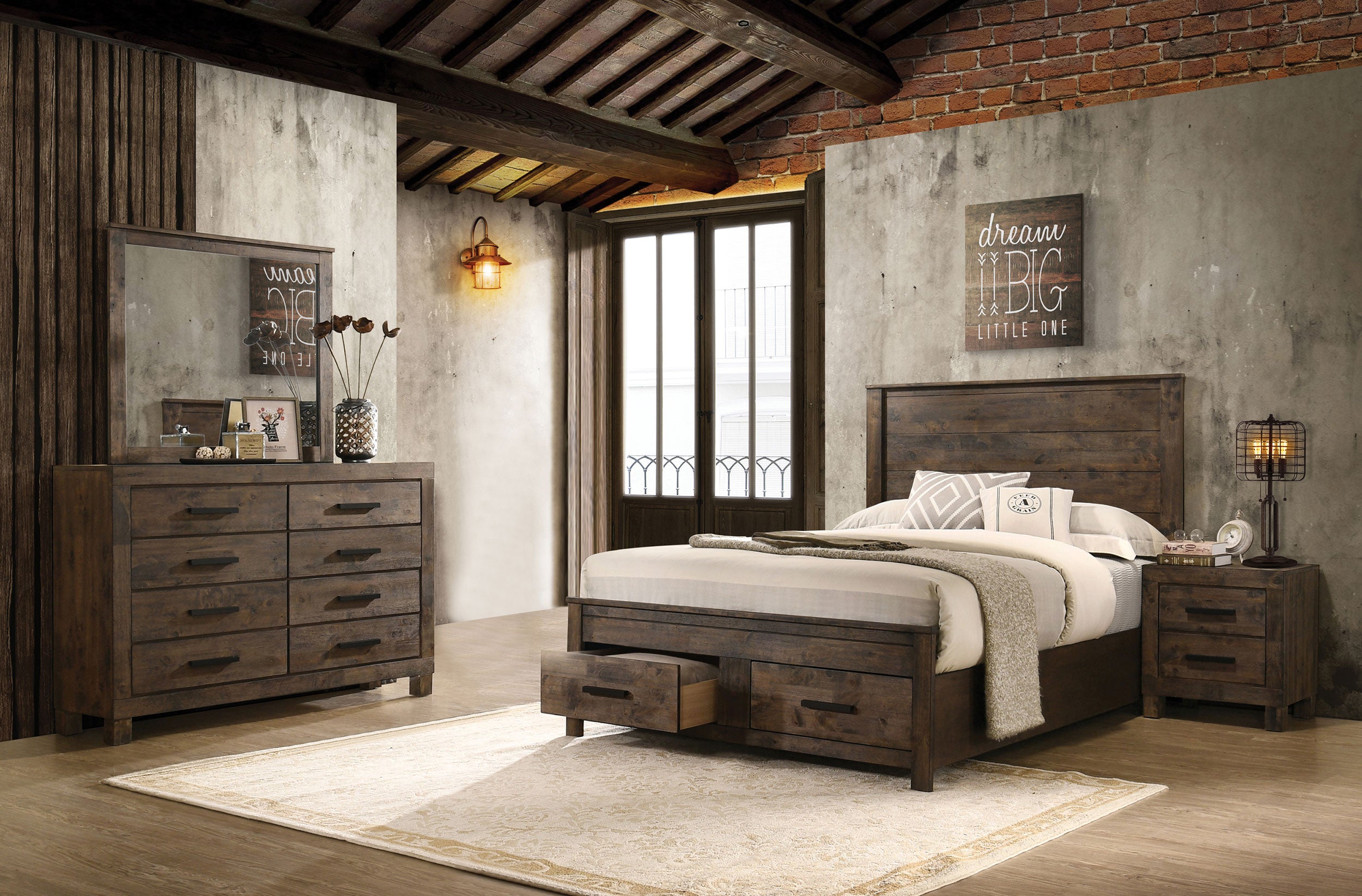 Best Furniture Outlet - Coaster - Woodmont 4-piece Queen Bedroom Set Rustic Golden Brown - 222631Q-S4