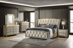 Lorient California King LED Upholstered Bed Ivory and Camel