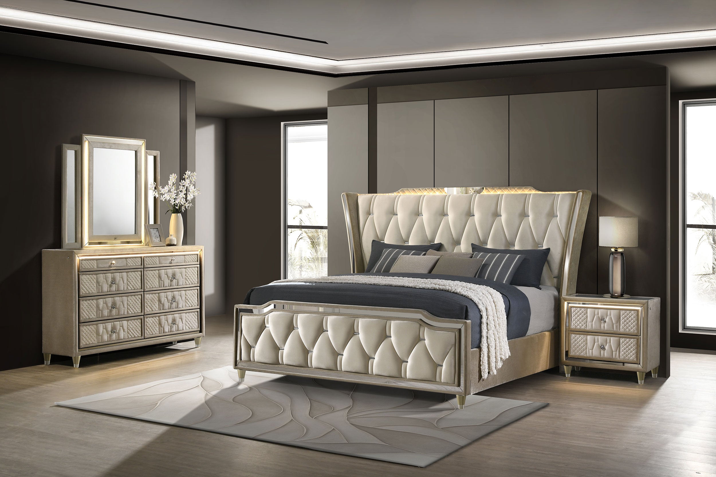 Best Furniture Outlet - Coaster - Lorient 4-piece Queen Bedroom Set Ivory and Camel - 222661Q-S4