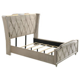 Best Furniture Outlet - Coaster - Lorient Queen LED Upholstered Wingback Bed Ivory and Camel - 222661Q