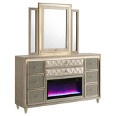 Best Furniture Outlet - Coaster - Lorient 8-drawer LED Flame Box Dresser and Mirror Ivory Camel - 222663FBM