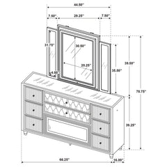 Lorient 8-drawer LED Flame Box Dresser and Mirror Ivory Camel