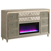 Best Furniture Outlet - Coaster - Lorient 8-drawer LED Bedroom Flame Box Dresser Ivory Camel - 222663FB