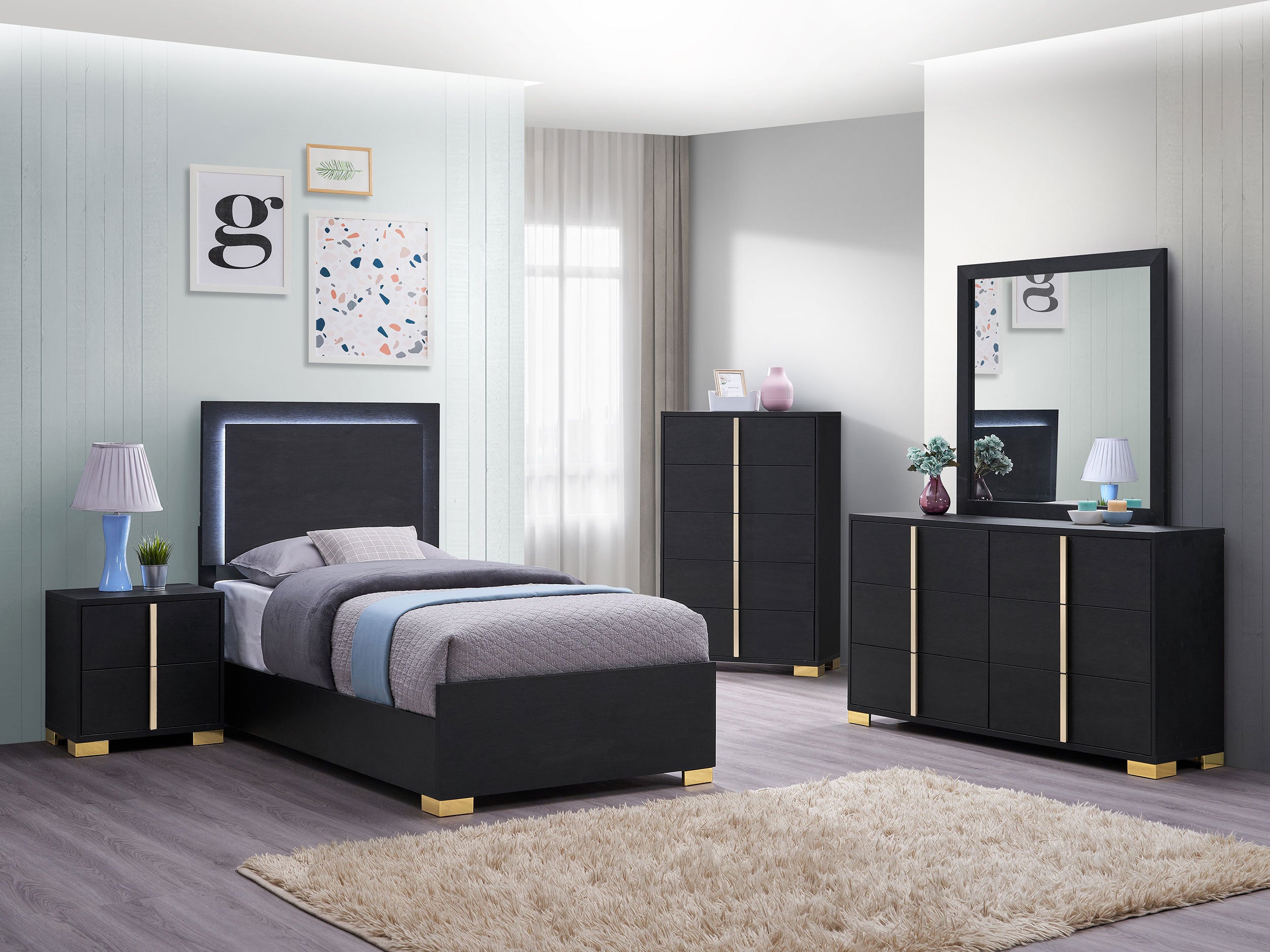 Best Furniture Outlet - Coaster - Marceline 5-piece Twin Bedroom Set Black - 222831T-S5