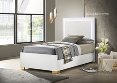 Marceline Wood Twin LED Panel Bed White