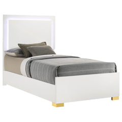 Marceline Wood Twin LED Panel Bed White
