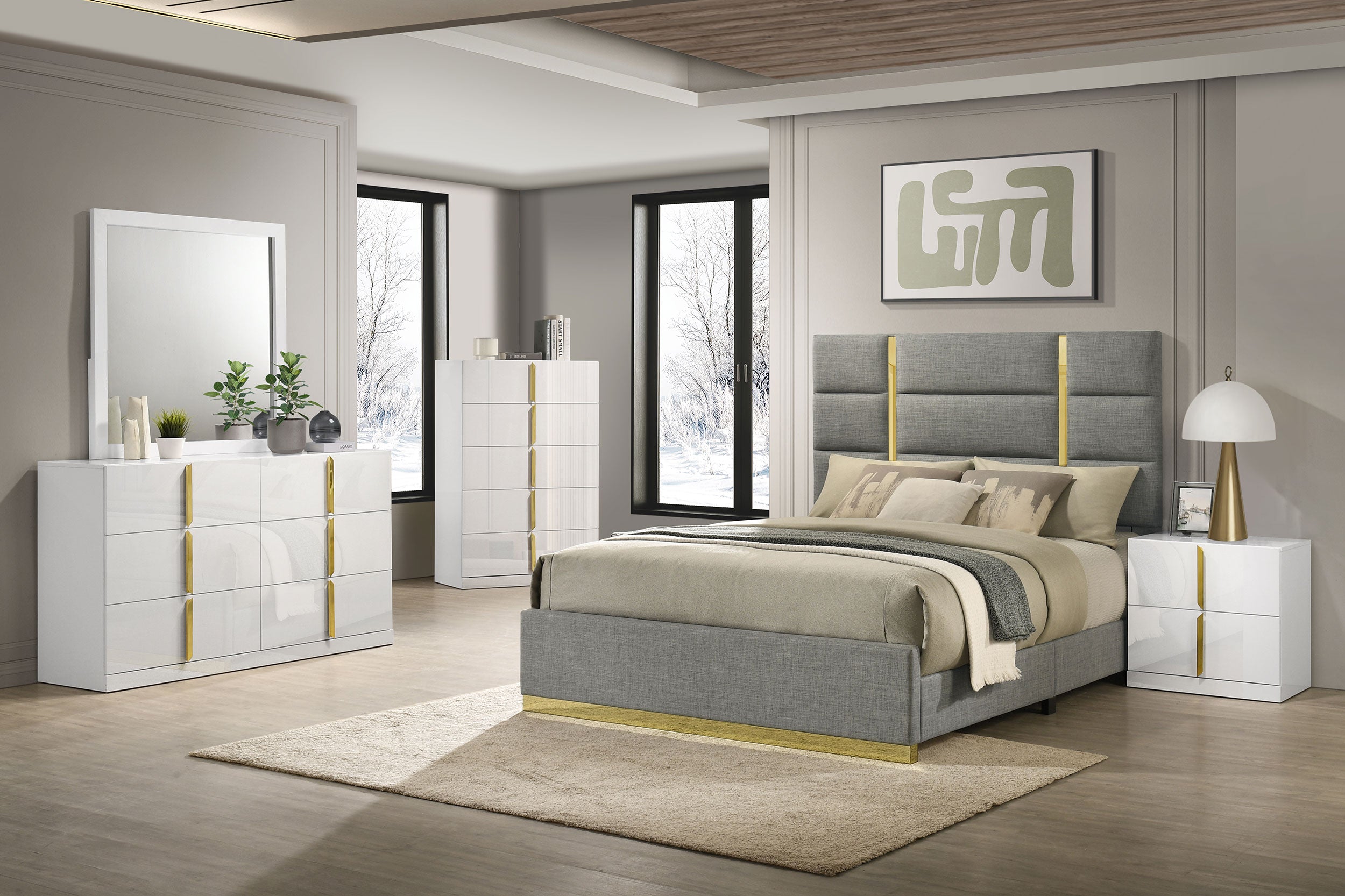 Best Furniture Outlet - Coaster - Ines 5-piece Queen Bedroom Set Grey and White High Gloss - 223091GRYQ-S5