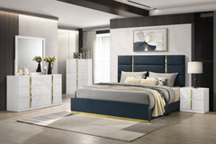 Best Furniture Outlet - Coaster - Ines 5-piece Eastern King Bedroom Set Navy and White High Gloss - 223091NVYKE-S5