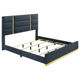 Best Furniture Outlet - Coaster - Ines 56-inch Fabric Upholstered Eastern King Panel Bed Navy - 223091NVYKE