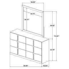 Ines 6-drawer Bedroom Dresser with Mirror White High Gloss