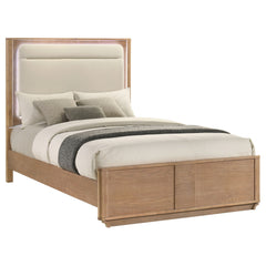 Leanne Queen LED Panel Bed Off White and Light Oak