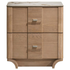 Leanne 2-drawer Sinter Stone Top Nightstand Light Oak