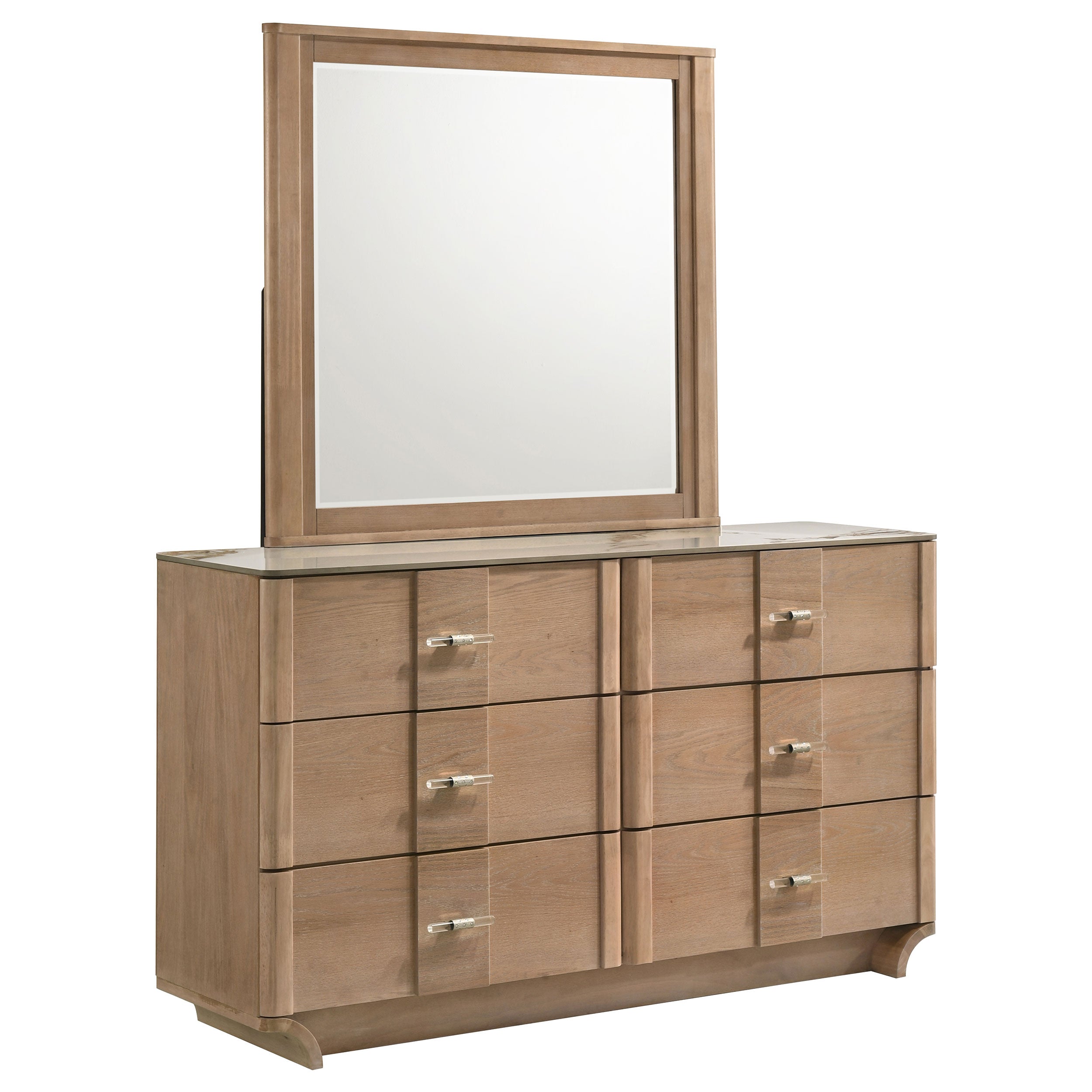 Best Furniture Outlet - Coaster - Leanne 6-drawer Sinter Stone Top Dresser and Mirror Light Oak - 223133M