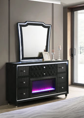 Lorient 8-drawer LED Flame Box Dresser and Mirror Black
