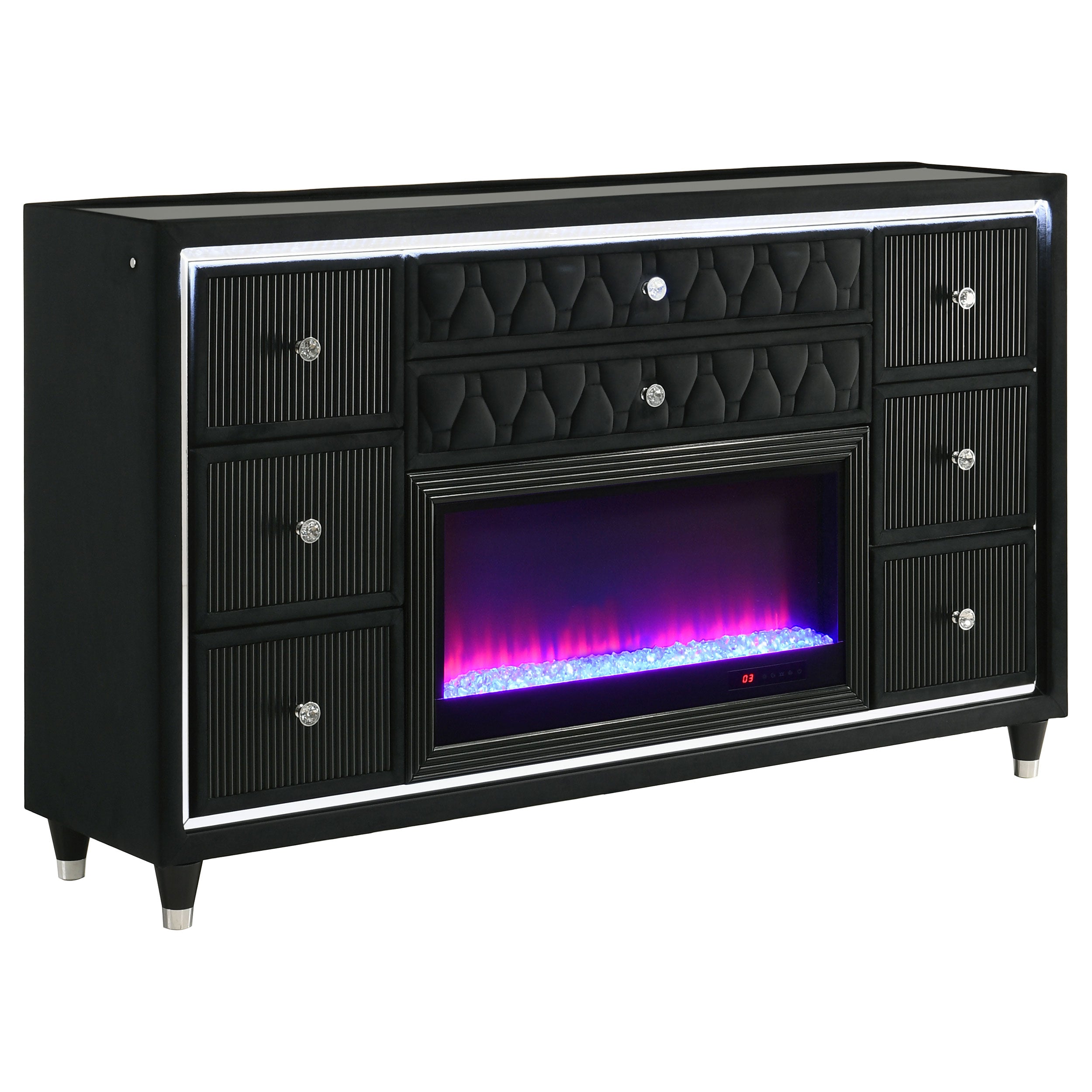 Best Furniture Outlet - Coaster - Lorient 8-drawer LED Bedroom Flame Box Dresser Black - 223163FB