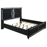Best Furniture Outlet - Coaster - Ravenne Velvet Upholstered Eastern King LED Panel Bed Black - 223191KE