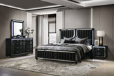 Best Furniture Outlet - Coaster - Ravenne 4-piece Velvet Upholstered California King LED Bedroom Set Black - 223191KW-S4