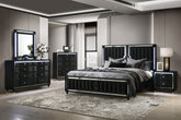 Best Furniture Outlet - Coaster - Ravenne 5-piece Velvet Upholstered California King LED Bedroom Set Black - 223191KW-S5