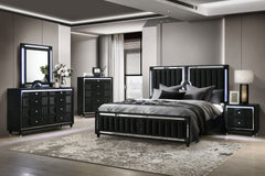 Ravenne Velvet Upholstered Queen LED Panel Bed Black