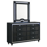 Best Furniture Outlet - Coaster - Ravenne 8-drawer Velvet Upholstered LED Dresser and Mirror Black - 223193M