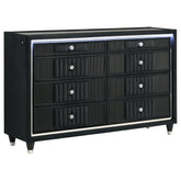 Best Furniture Outlet - Coaster - Ravenne 8-drawer Velvet Upholstered LED Dresser Cabinet Black - 223193