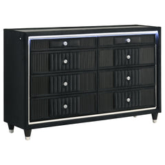 Best Furniture Outlet - Coaster - Ravenne 8-drawer Velvet Upholstered LED Dresser Cabinet Black - 223193
