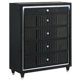 Best Furniture Outlet - Coaster - Ravenne 5-drawer Velvet Upholstered LED Chest of Drawers Black - 223195