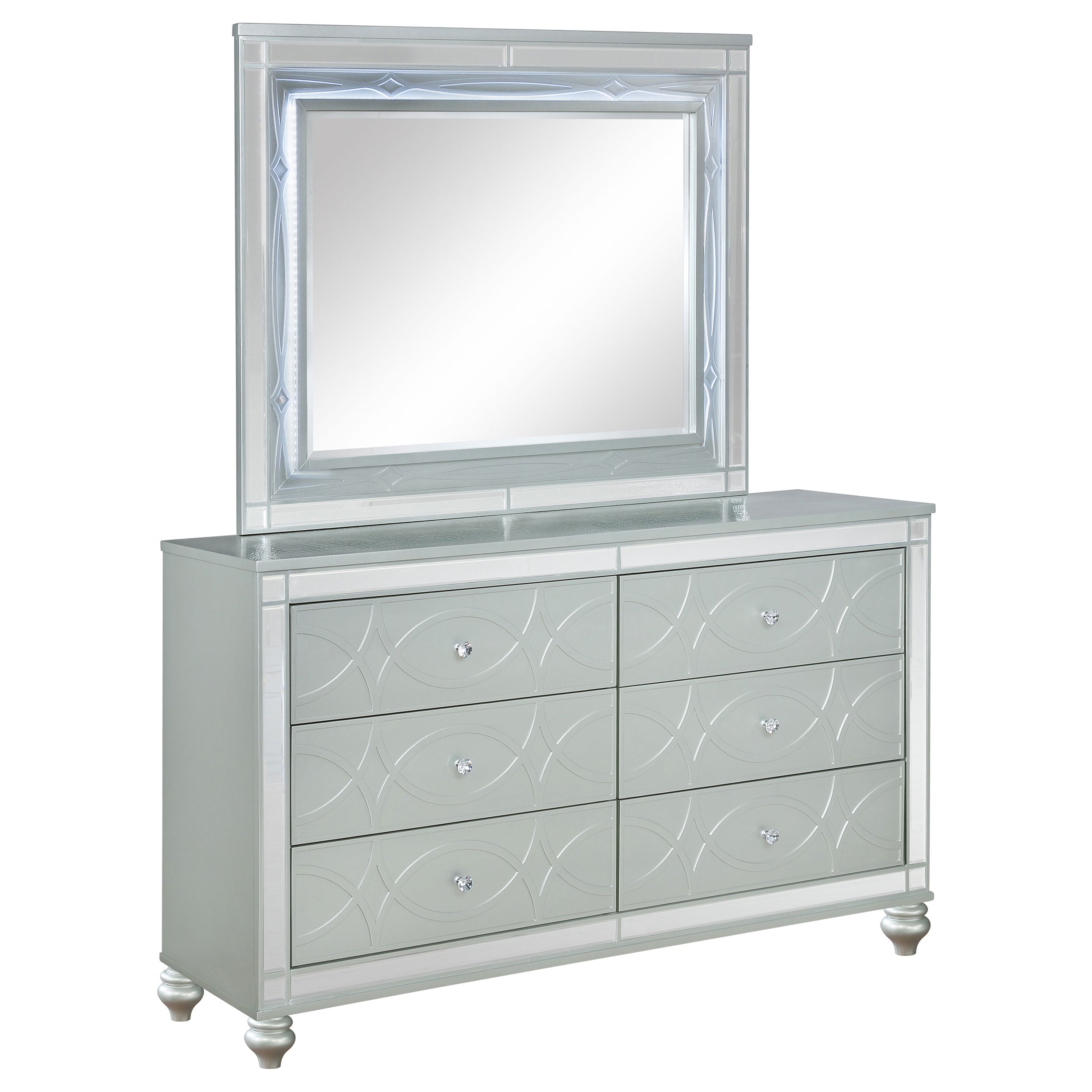 Best Furniture Outlet - Coaster - Gunnison 6-drawer Dresser with Mirror Silver Metallic - 223213M