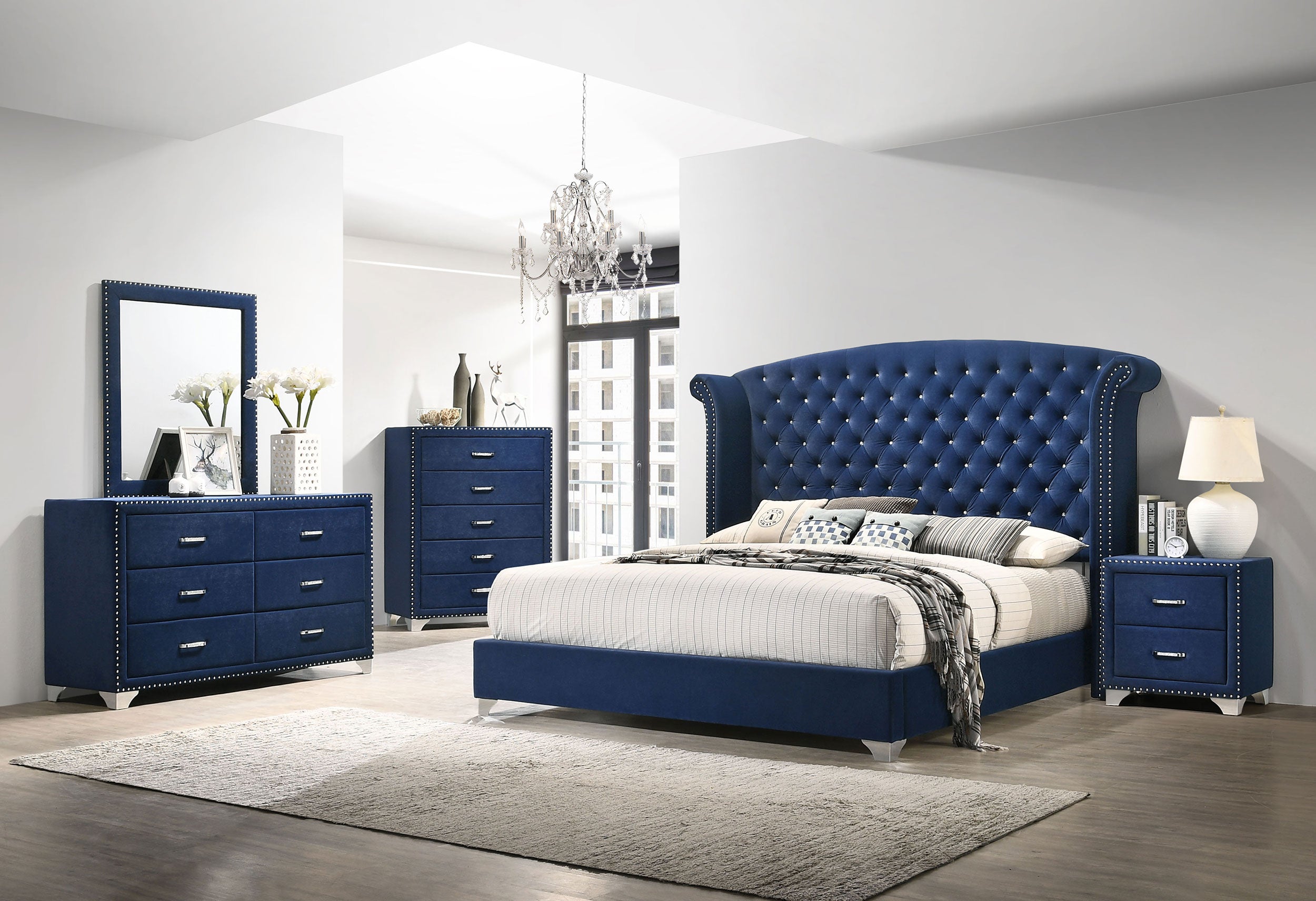 Best Furniture Outlet - Coaster - Melody 5-piece Eastern King Bedroom Set Pacific Blue - 223371KE-S5