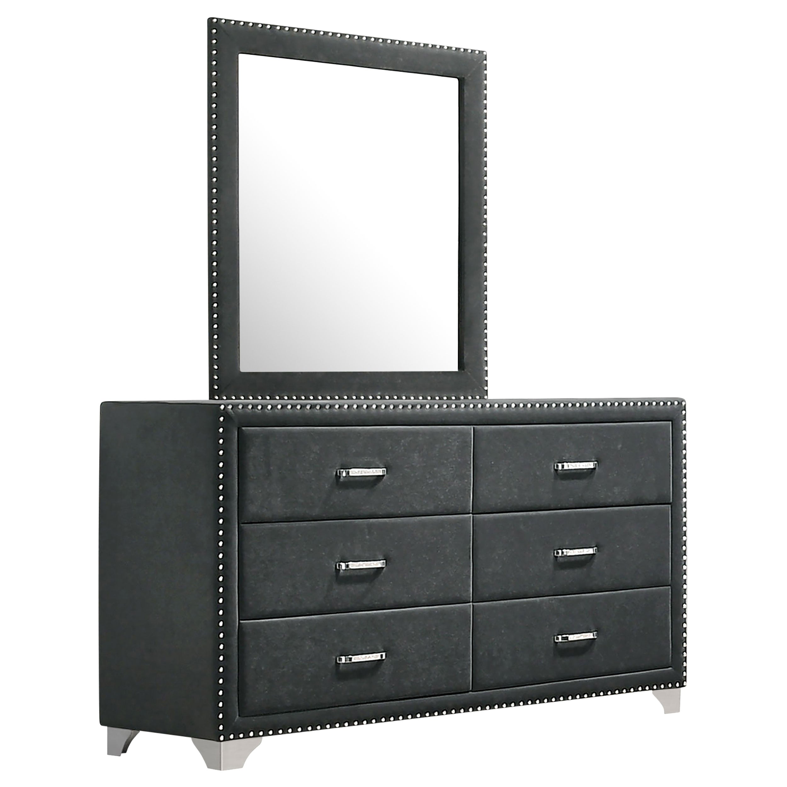 Best Furniture Outlet - Coaster - Melody 6-drawer Upholstered Dresser with Mirror Grey - 223383M