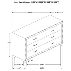 Melody 6-drawer Upholstered Dresser Grey