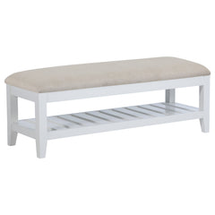 Best Furniture Outlet - Coaster - Bexhill Upholstered Rectangular Bench with Shelf White - 223476