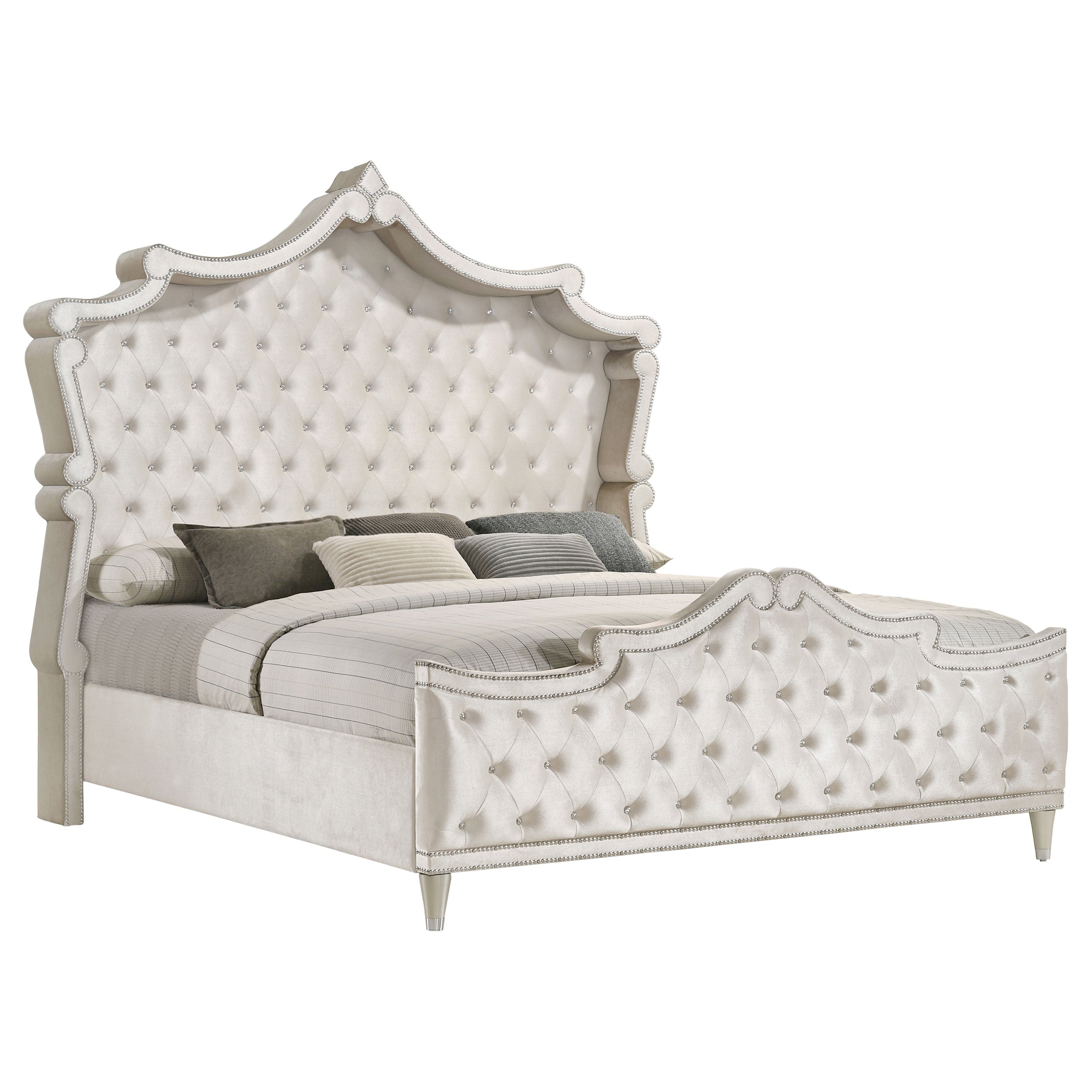 Best Furniture Outlet - Coaster - Antonella Upholstered Eastern King Panel Bed Ivory and Camel - 223521KE