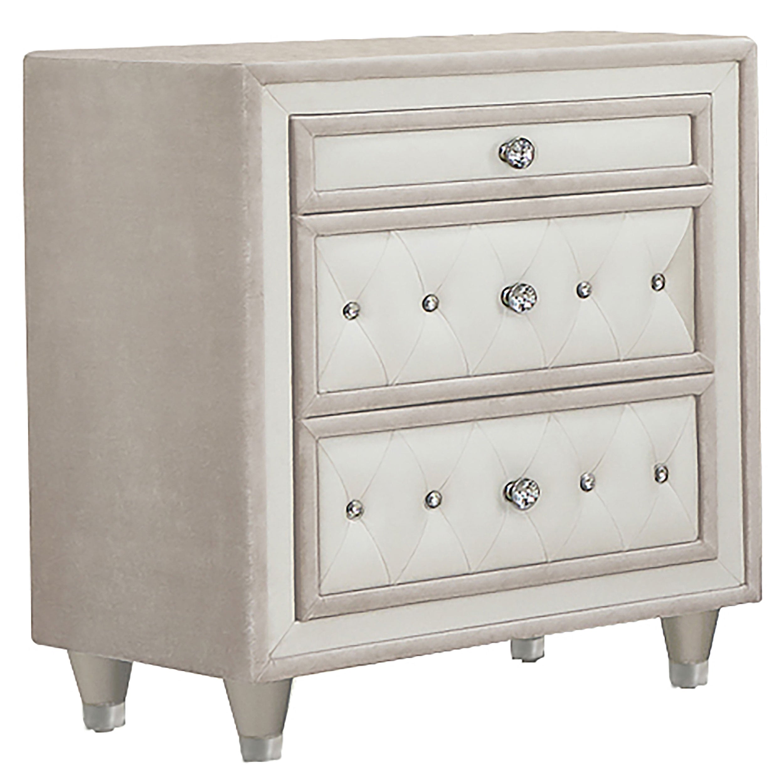 Best Furniture Outlet - Coaster - Antonella Upholstered 3-drawer Nightstand Ivory and Camel - 223522