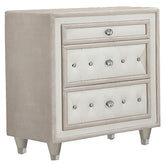 Best Furniture Outlet - Coaster - Antonella Upholstered 3-drawer Nightstand Ivory and Camel - 223522